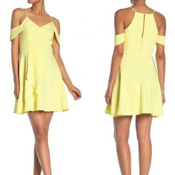Adelyn Rae Womens Yvone Yellow Fit and Flare Cold Shoulder Dress‎ Size Small - Picture 1 of 9